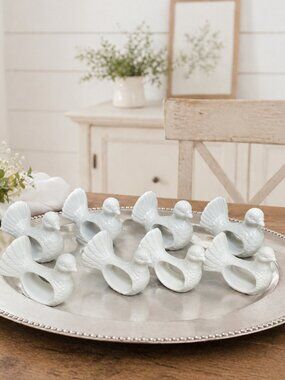 Vintage Dove/ Bird Porcelain Napkin rings Set of 8 Two designs Dining table deco